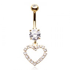 Golden Classic Heart Gem Cubic Zirconia Belly Button Ring