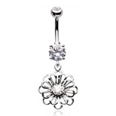 Flower Dangle Cubic Zirconia Belly Button Ring