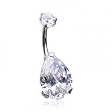 Internally Threaded Cubic Zirconia Prong Teardrop Belly Button Ring