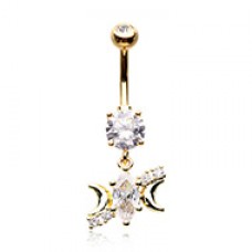 Golden Marquis Moons Cubic Zirconia Belly Button Ring