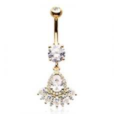 Golden Crown Jewels Cubic Zirconia Belly Button Ring