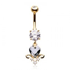 Golden Black Heart Cubic Zirconia Belly Button Ring