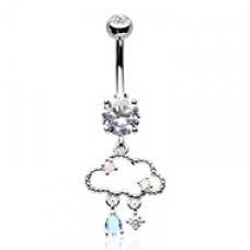 Only Happy When It Rains Cloud Cubic Zirconia Belly Button Ring