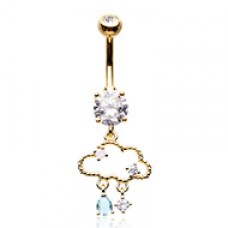 Golden Only Happy When It Rains Cloud Cubic Zirconia Belly Button Ring