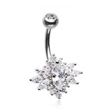 Bling Atomic Burst Cubic Zirconia Belly Button Ring