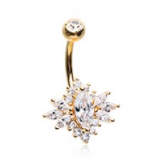 Golden Bling Atomic Burst Cubic Zirconia Belly Button Ring