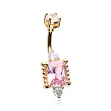 Golden Princess Mirror Cubic Zirconia Belly Button Ring