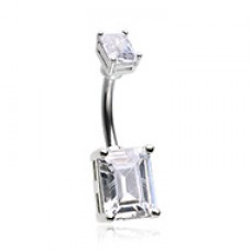 Emerald Cut Cubic Zirconia Belly Button Ring