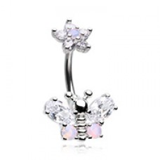 Spring Floral Butterfly Cubic Zirconia Belly Button Ring