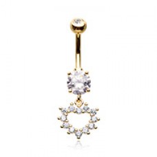 Golden Multi Gem Heart Dangle Cubic Zirconia Belly Button Ring