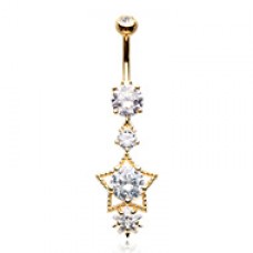 Golden Star Cluster Cubic Zirconia Belly Button Ring