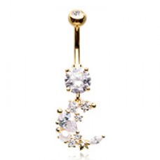 Golden Moon Cluster Cubic Zirconia Belly Button Ring