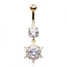 Golden Starburst Cubic Zirconia Belly Button Ring