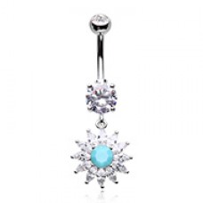 Navajo Bling Turquoise Sun Cubic Zirconia Belly Button Ring
