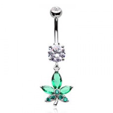Cannabis Mary Jane Dangle Drop Cubic Zirconia Belly Button Ring