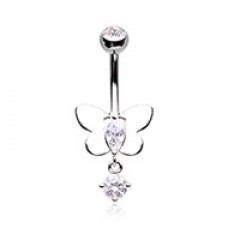 Pristine Butterfly Dangle Drop Cubic Zirconia Belly Button Ring