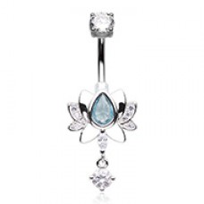 Blooming Lotus Dangle Drop Cubic Zirconia Belly Button Ring