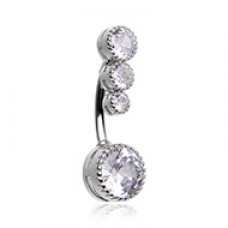 Round Three CZ Drop Cubic Zirconia Belly Button Ring