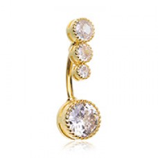 Golden Round Three CZ Drop Cubic Zirconia Belly Button Ring