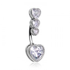 Three Heart CZ Drop Cubic Zirconia Belly Button Ring