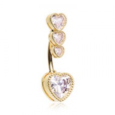 Golden Three Heart CZ Drop Cubic Zirconia Belly Button Ring
