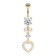 Golden Heart Bow CZ Drop Cubic Zirconia Belly Button Ring