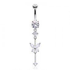 Dangling Butterfly CZ Drop Cubic Zirconia Belly Button Ring