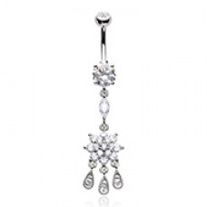 Dangling Flower CZ Drop Cubic Zirconia Belly Button Ring