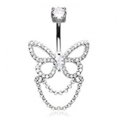 Ultra Bling Butterfly Double Chain Cubic Zirconia Belly Button Ring