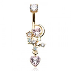 Golden Celestial Moon Star Heart Cluster Belly Button Ring