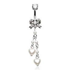Bling Vintage Bow Pearl Hearts Dangle Belly Button Ring
