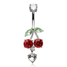 Bling Cherries Cherry Drop Heart Belly Button Ring