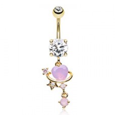 Golden Celestial Lavender Heart Cosmic Bling Belly Button Ring