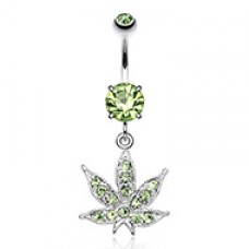 Indica Marijuana Cannabis Pot Leaf Sparkle Belly Button Ring