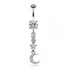 Falling Stars and Moon Belly Button Ring