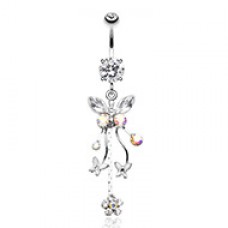 Fluttering Butterflies Floral Belly Button Ring