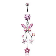 Fluttering Butterflies Floral Belly Button Ring