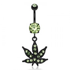 Black Indica Marijuana Cannabis Pot Leaf Sparkle Belly Button Ring