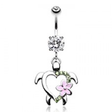 Turtle Hawaiian Flower Belly Button Ring