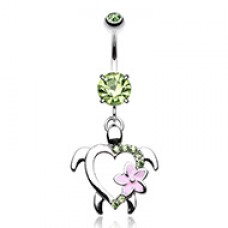Turtle Hawaiian Flower Belly Button Ring