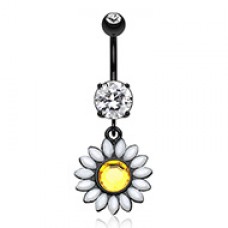 Black Blooming Daisy Belly Button Ring