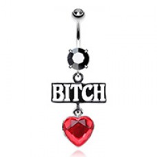 Bitch Heart Dangle Belly Button Ring