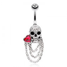 Till Death Skull Heart Chain Belly Button Ring