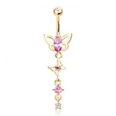 Golden Fluttering Butterfly Belly Button Ring
