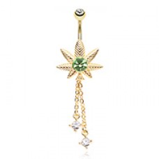 Golden Your Royal Highness Cannabis Pot Leaf Dangle Belly Button Ring