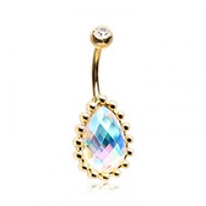 Golden Iridescent Teardrop Gem Belly Button Ring