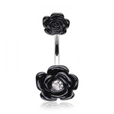 Black Double Rose Belly Button Ring