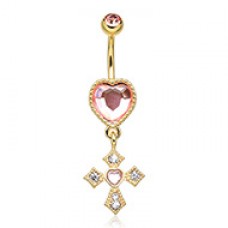 Golden Cross My Heart Dangle Belly Button Ring