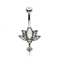 Pacific Opal Blooming Lotus Dangle Belly Button Ring
