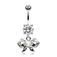 Twinkling Ribbon Bow Belly Button Ring